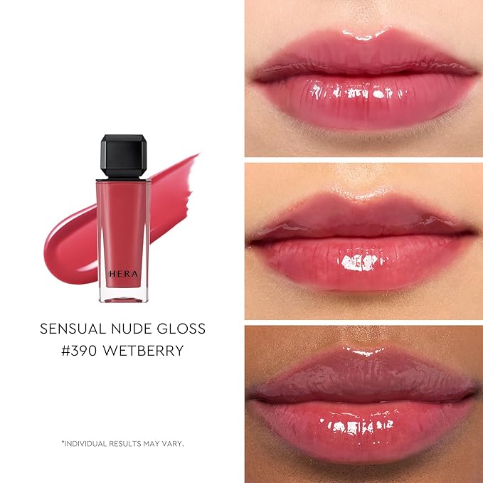 HERA Sensual Nude Lip Gloss #390 WET BERRY | Volumizing Sheer & Glossy Finish, Non-sticky, Moisturizing and Hydrating, Korean Makeup, 0.17 oz. (5g)