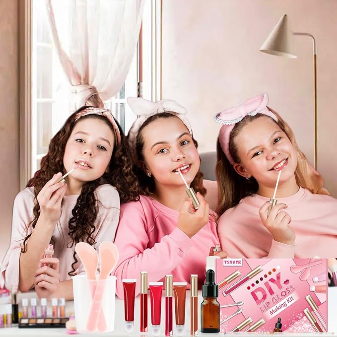 TSVATE Lip Gloss Making Kit, Lip Gloss Kit, Diy Lipgloss Set, Fun Make Your Own Lipgloss Kids Lip Gloss for Girls, Women, Moisturizing Lip Gloss Base, Jojoba Oil, Tubes, Gift for Her