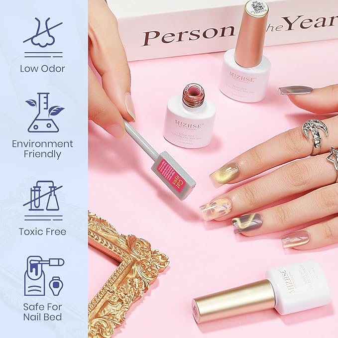 MIZHSE Cat Eye Gel Nail Polish Set, 6 Colors Dawn Ceramic Magnetic Gel Polish with Magnet Stick, Trendy Salon French Nail Polish Kit DIY at Home Gift Set for Women
