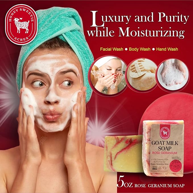 Honey Sweetie Acres 2-Pack Rose Geranium Goat Milk Soap - Handmade 5 oz Bar, Made with Natural Ingredients, Moisturizing & Gentle, Made in the USA