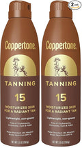 Coppertone Tanning Sunscreen Spray with Broad Spectrum SPF 15, Water Resistant Spray Sunscreen, Lightweight and Non-Greasy, 5.5 Oz (Pack of 2)