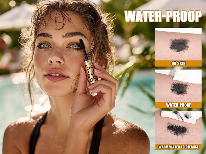 Leopard Waterproof Mascara Volumizing Lengthening Curling Smudgeproof Long Lasting 24H Lift Thick Eyelash Makeup