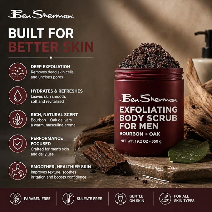 Ben Sherman Exfoliating Body Scrub For Men with Shea Butter Vitamin A and C, Moisturizing Hydrating Body Scrub for Healthy Skin