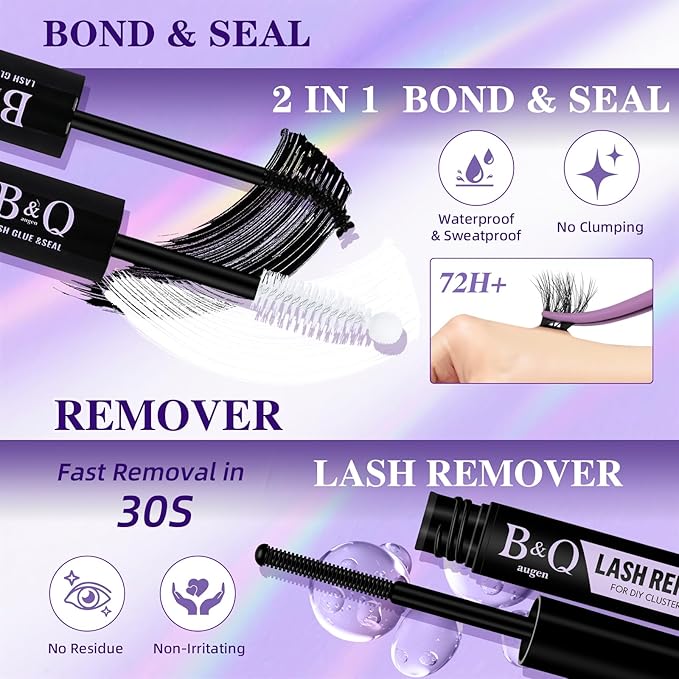 B&Q Flora Lash Clusters Kit Feath5D Wispy Lashes Clusters Wide Band Full Cluster Eyelash Extensions C Curl 8-18Mix Feather Light Medium Volume Fluffy Eyelash Clusters Kit for Wispy Look（Feath5D01 Kit）