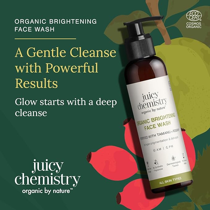 Juicy Chemistry Organic Face Wash with Tamanu Oil & Kakadu Plum | Brightening & Hydrating Cleanser for Pigmentation, Sensitive & Dry Skin | Vegan, Cruelty-Free – 3.4 oz