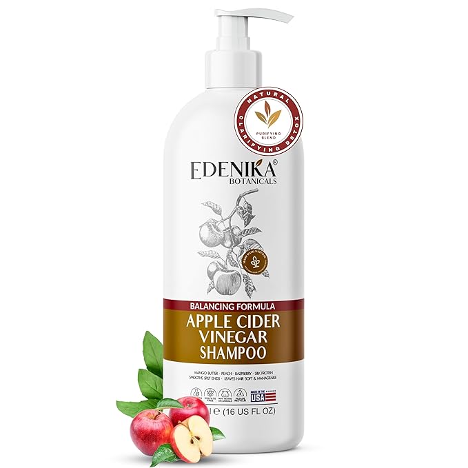 Edenika Botanicals Apple Cider Vinegar Shampoo, Deep Cleans, Clarifies, Detoxes Scalp & Hair, Balances pH, Botanical, Sulfate & Paraben Free, 16 fl oz Each
