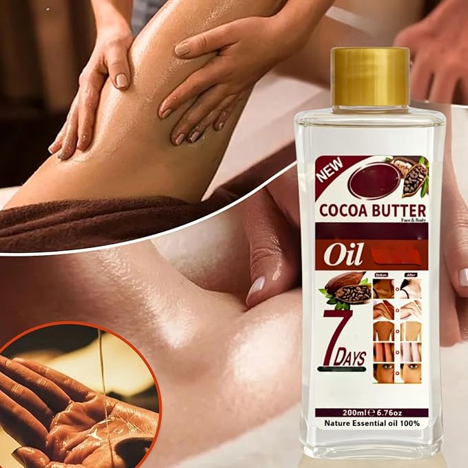 Cocoa Butter Oil for Massage and Skin Moisturizing, Lightweight Hydrating Body Oil for Dry Skin, Spa Body Care Oil with Cocoa Butter Extract, 200ml / 6.76 fl oz
