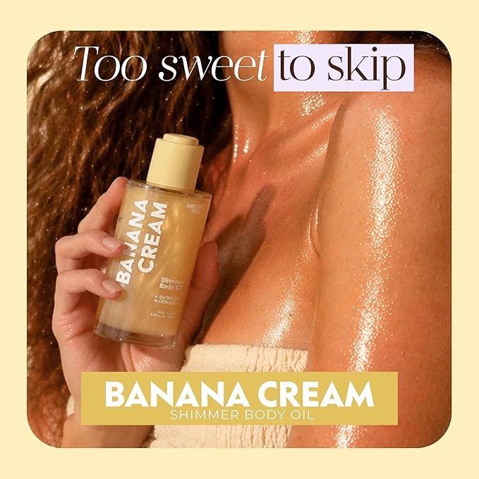 Hello You Jojoba Oil & Ceramides Shimmer Body Oil – Dermatologist Tested, Anti Aging Korean Skin Care – Radiant Glow, Lightweight Hydration, Silky Finish – Vegan, Clean Beauty – Banana Scent, 3.38 Oz