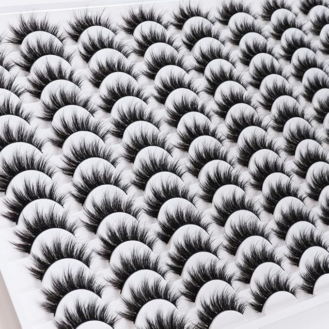 Azenlo False Eyelashes 48 Pairs Faux Mink Lashes 12-16mm Wispy Lashes 3D Fluffy Cat Eye Lashes Pack Bulk Wholesale Strip Lashes(style 48-035)