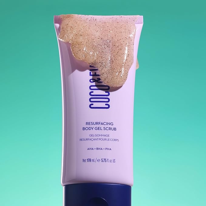 Coco & Eve Resurfacing Body Gel Scrub - Exfoliating Scrub with AHA, BHA for Smoothing, Brightening and Pre-Tan Prep. Improves Dry, Textured Skin, Uneven Tone. Suitable for Sensitive Skin (5.75 fl oz)