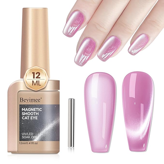 Cat Eye Gel Polish Moonlight 12ML, Magnetic Pink Purple Cateye Shiny Holographic Nail Polish Smoothie UV Gel Polish for Nail Art Manicure DIY at Home