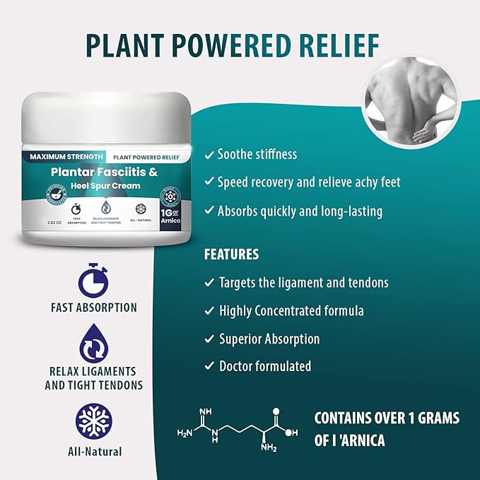 M PAIN MANAGEMENT TECHNOLOGIES Plantar Fasciitis And Heel Spur Cream By PMT - Cream For Foot Relief. High Concentration of Arnica; Vitamin B6, MSM, Glucosamine - To Soothe and Relieve - 2.82 OZ