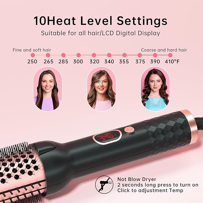 Hahahope 1.5 Inch Thermal Brush, Heated Round Brush for Blowout Look with Negative Ions & Ceramic, 30s Fast Heating Curling Iron with 10 Temperature Settings for Volumizing, Travel Hair Styling Tool