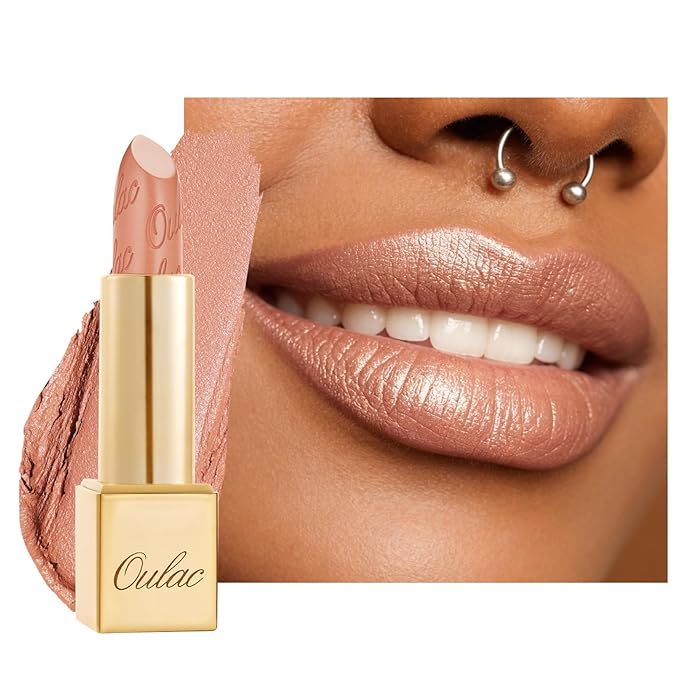 Oulac Matte Nude Lipstick with Glow Metallic Finish - Vegan Lipstick for Women, Creamy Texture, Hydrating Clean Beauty Formula, High-End Magnetic Hook Design, GM14