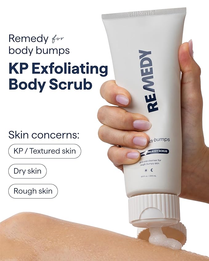 Remedy KP Exfoliating Body Scrub | Keratosis Pilaris and Chicken Skin Treatment with Fine Sugar, Glycolic Acid, Lactic Acid and Squalane | Exfoliating Scrub | By Dermatologist Dr. Shah, 6.8 fl oz