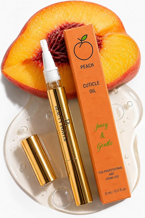 Beauty Power Nail Oil Cuticle Pen - Peach - Nail Strengthener & Growth Serum with Vitamin A, D, E, B5, Grapeseed & Natural Oils - Repair for Brittle, Peeling, Thin Nails - Gift Idea