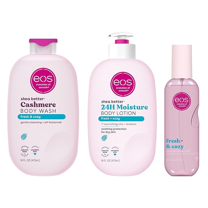 eos Fresh & Cozy Scent Layering Bundle - Body Wash, Body Mist, Body Lotion