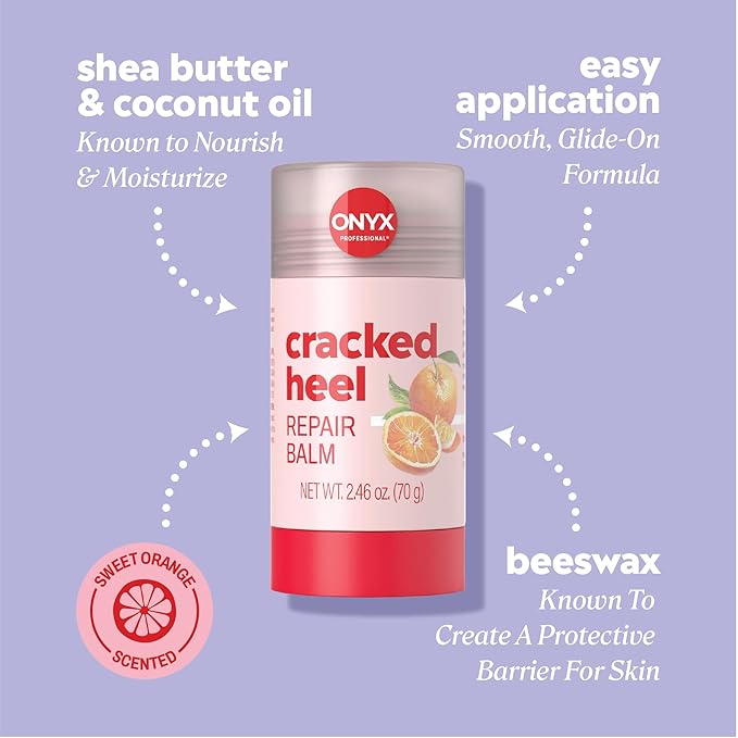 Onyx Professional Cracked Heel Repair Balm Stick, Orange Scent, 1 Pack - Dry Heels Dry Cracked Feet Treatment, Moisturizing Heel Balm Rolls On, No Mess Like Foot Cream or Foot Lotion
