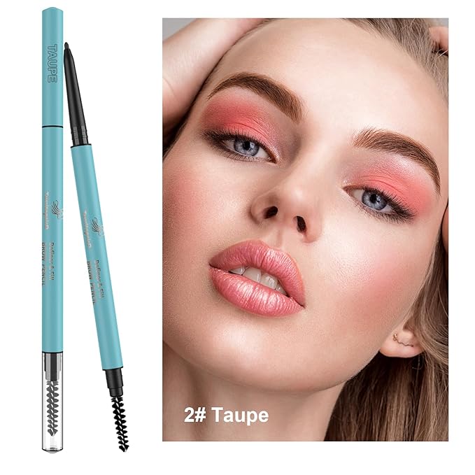 TurritopsisD Define & Fill Brow Pencil 2-Pack Taupe Eyebrow Pencil Waterproof Long-Lasting Precision Micro-Tip Ultra-Thin Built-in Soft Spoolie