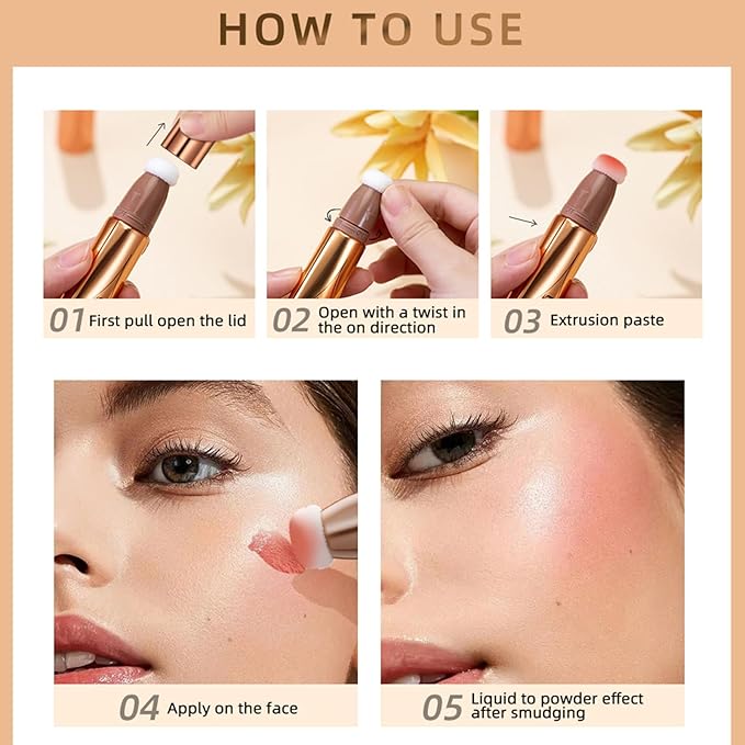 4PCS Contour Stick With Cushion Applicator,Liquid Wand,Cream Smooth,Bronzer Stick Lightweight for Face