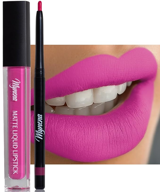 Long Lasting Lipstick with Lip Liner Combo | Waterproof & Transfer-Proof | Comfortable Hydrating with Shea Butter | Bold Pigment Matte Color Lip Stain | Talc-Free & Vegan Product that Performs | Pink