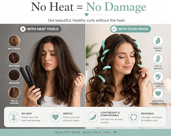 My Beauty Spot Flexi Rods Foam Hair Rollers 1" Diameter Professional Salon Quality 10 Pcs Rubber Hair Rollers for Long, Medium and Short Hair (Blue)