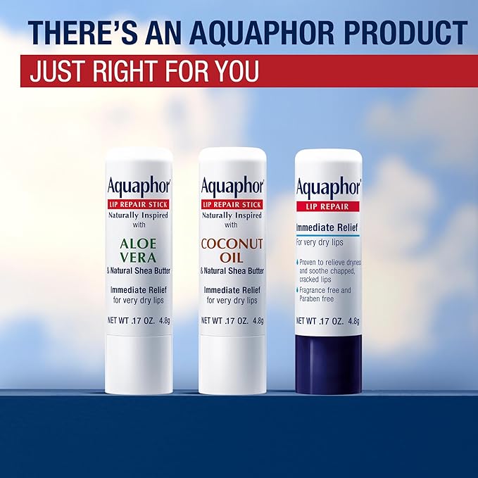 Aquaphor Naturally Inspired Lip Repair Stick with Aloe Vera and Natural Shea Butter, Hydrating Lip Balm Immediately Relieves Dryness Stick, 0.17 Oz (Pack of 2)