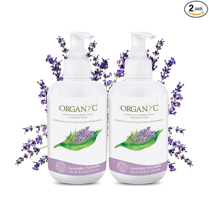 Organyc Organic Intimate Wash with Lavender Essential Oils & Flower Extracts, Gentle Cleansing Feminine Wash for Women with Sensitive Skin, Soothing pH Balance Feminine Wash, 8.5 fl oz, Pack of 2