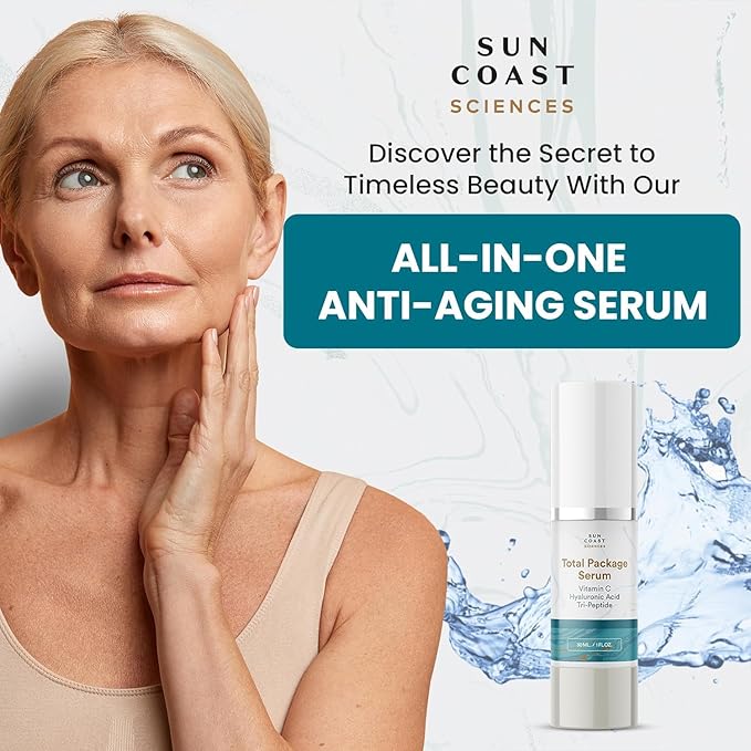 Sun Coast Sciences - Creamy Total Package Serum - Vitamin C Serum with Hyaluronic Acid & Peptides for Face - Hydrating Anti Aging Face Serum for Smoother, Firmer Looking Skin - 1 Fl Oz (Pack of 1)