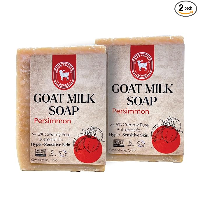 Honey Sweetie Acres 2-Pack Goat Milk Soap - Handmade 5 oz Bar, Made with Natural Ingredients, Moisturizing & Gentle, Made in the USA (Persimmon)