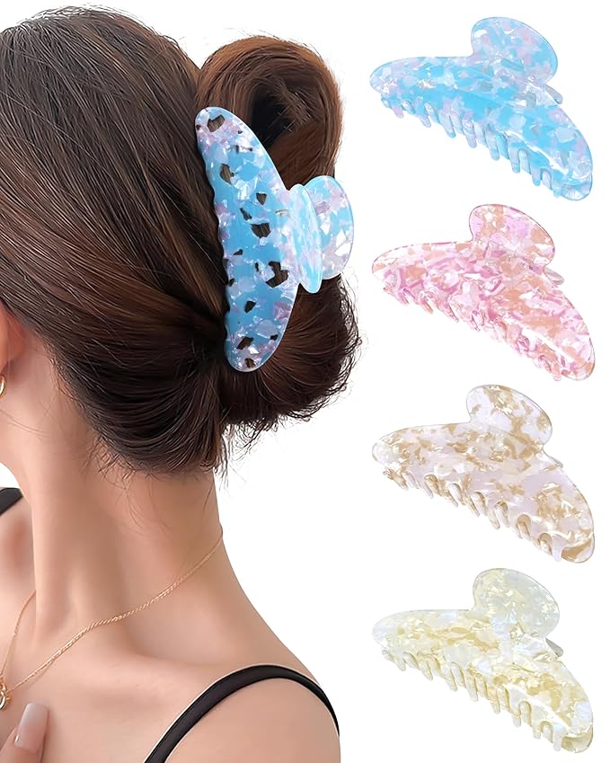 Mesovor 4 Pack Acrylic Hair Clips Claws, Nonslip 4.1" Large Hair Grip Hairclips for Thin and Thick | French Banana Barrettes Hair Strong Hold Hair Jaw Clamps (Colorful Glossy Polished)