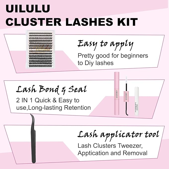 Uilulu Lash Clusters Individual Lashes D Curl 30+40D 0.07D 9-16 MIX 280 Clusters Lashes DIY Lash Extensions at Home False Lashes Wispy Eye Lash Clusters