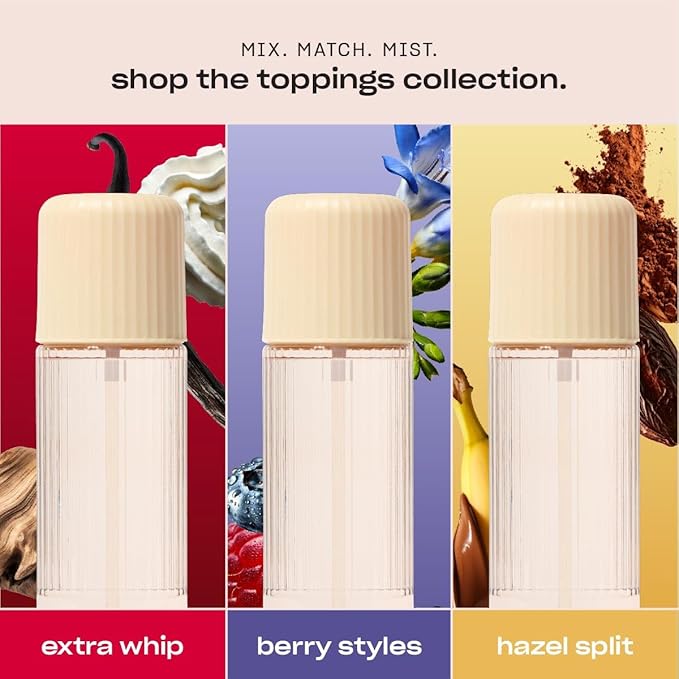 Snif Gourmand Body Mist Set with Vanity Pouch – Extra Whip, Berry Styles & Hazel Split | Hair & Body Fragrance Variety Pack | Vanilla, Berry & Chocolate Hazelnut | Clean Vegan | 2.5oz (3 Pack)