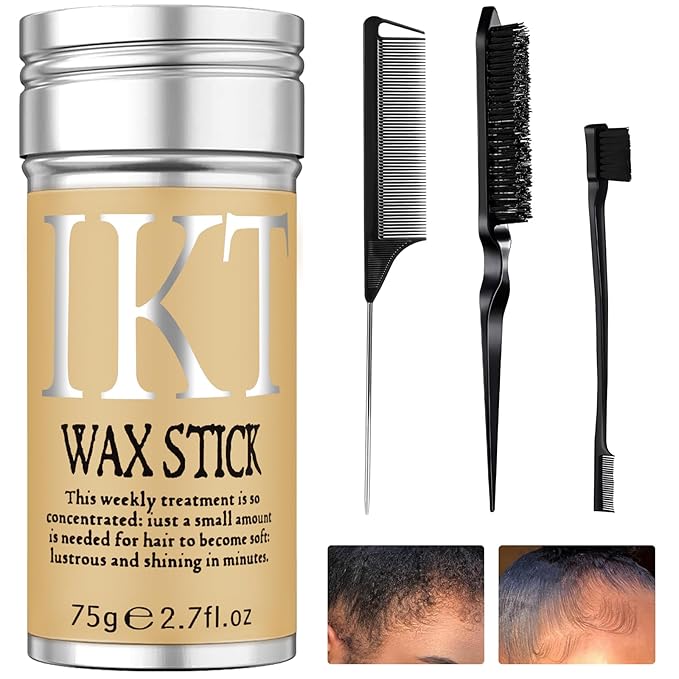 SOVONCARE 4 Pcs Hair Wax Stick for Flyaways with Brushes – Slick Back Hair Stick Wax for Women & Kids | Lightweight, Non-Greasy Hair Gel Stick for Sleek & Smooth Styles 2.7 Oz