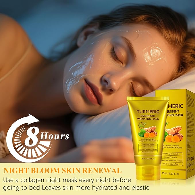 2Pack Turmeric Vitamin C Collagen Overnight Wrapping Peel Off Mask with Retinol for A Clear, Dewy, Radiant Complexion Against Roughed & Stressed & Saggy Skin, Anti-Aging/Wrinkles/Fine Lines