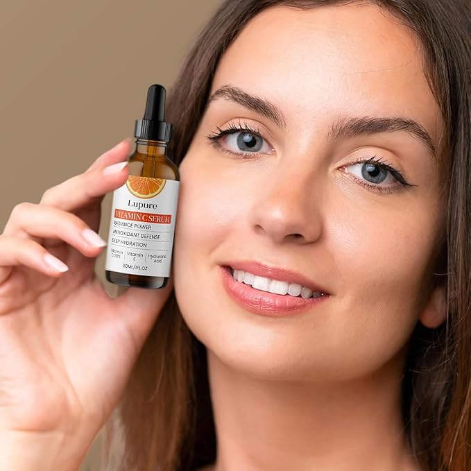 Lupure Professional Vitamin C Face Serum 20%, Anti Aging Facial Super Vit C Serum with Ascorbic Acid Hyaluronic Acid & Vitamin E for Dark Spots, Skin Care, Christmas Gift & Stocking | 1 Fl. Oz
