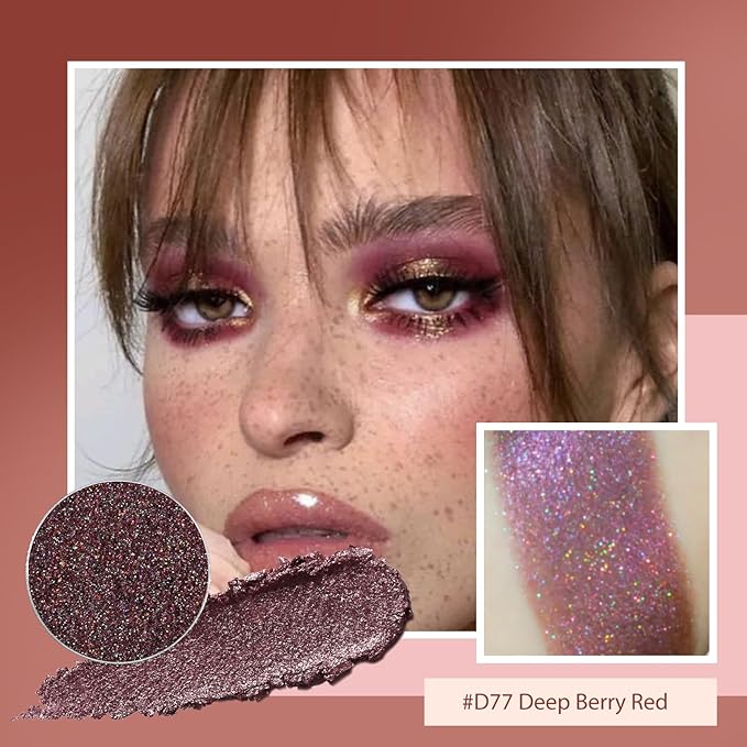 Refillable Eyeshadow Palette - Matte/Glitter/Duo-Chrome Pressed Powder & Cream Formula, Neutral/Shimmer/Smokey Multichrome, Travel-Friendly Iron Pan Refills (Glitter, D77)