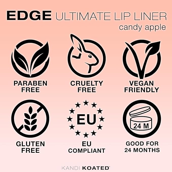 Kandi Koated Edge Lip Liner Pencil [Candy Apple] Vegan Lip Liner | Paraben-Free, Cruelty-Free Formula with Vitamin E and C | Beauty & Makeup