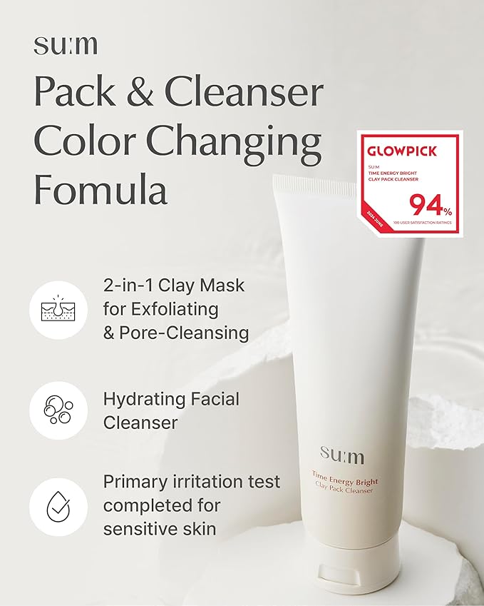 SU:M 2-in-1 One Minute Clay Mask & Facial Cleanser (5.07 fl oz) - Pore Minimizing, Blackhead Remover & Exfoliation, Gentle Hydrating Face Wash for Sensitive Skin, Korean Skin Care