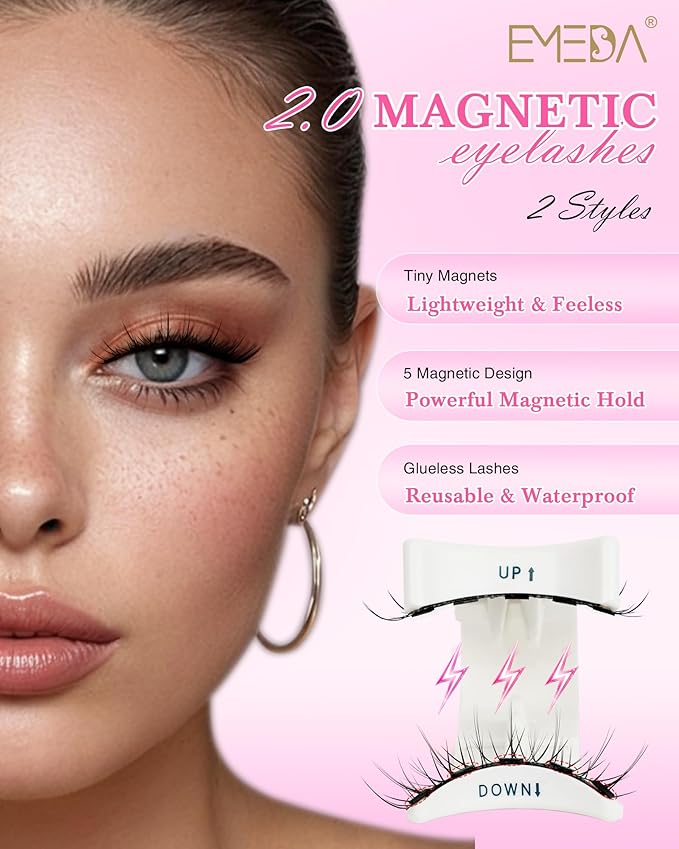 Magnetic Eyelashes Lashes Magnet Natural - Manga Look 2 Pair 5 Magnets Kit with Applicator and Mirror Quick Wear No Glue for Sensitive Eyes by EMEDA(Natural Look)