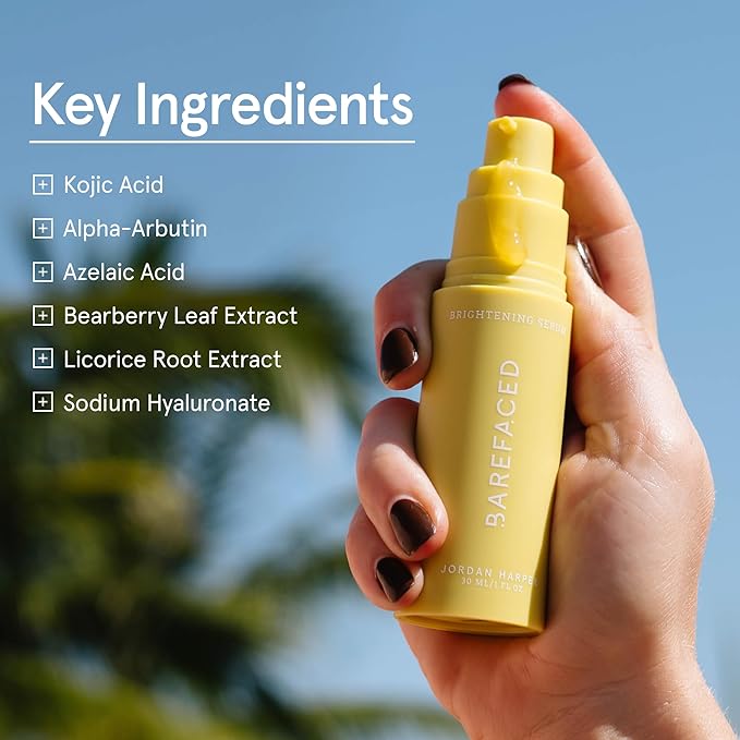 Barefaced Brightening Serum Dark Spot Corrector | Kojic Acid, Arbutin, Azelaic Acid & Licorice | Anti-Aging, Hydrating | Antioxidant-Powered Formula Fades Hyperpigmentation & Evens Skin Tone (1 Oz)