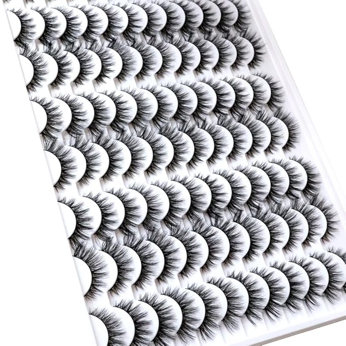 Azenlo False Eyelashes 48 Pairs Faux Mink Lashes 14mm Wispy Lashes 3D Fluffy Cat Eye Lashes Pack Bulk Wholesale Strip Lashes(style 48-042)