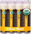 Earth's Daughter USDA Organic Lip Balm 4-Pack Citrus Flavor - Beeswax, Coconut Oil, Vitamin E - Best Lip Repair Chapstick for Dry Cracked Lips.