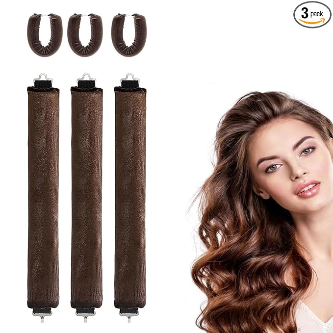 Overnight No Heat Hair Curls 3Pcs, for Long Medium Hair Overnight Heatless Jumbo Flexi Rods With Hook for Heatless Curlers Headband