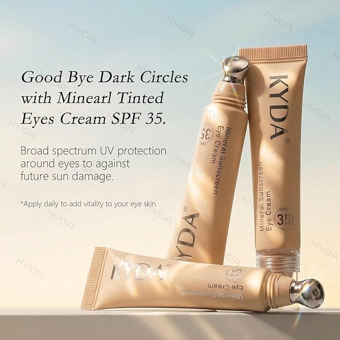 KYDA Mineral Eye Cream, Tined Eye Cream Color Corrector, 3-in-1 Anti-Aging Eye Cream for Dark Circle and Fine Lines, SPF 35, Fair