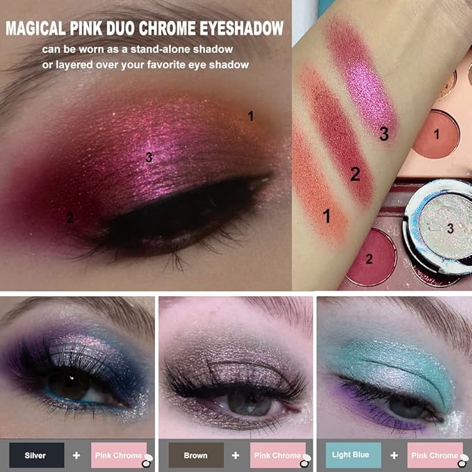 Afflano Glitter Eyeshadow Sparkle Shimmer Eye shadow Makeup, Intense Color Shifting Duo Chrome Eyeshadow, Holographic High Pigmented Multichrome Eye shadow, Chameleon Pink Face Highlighter Makeup
