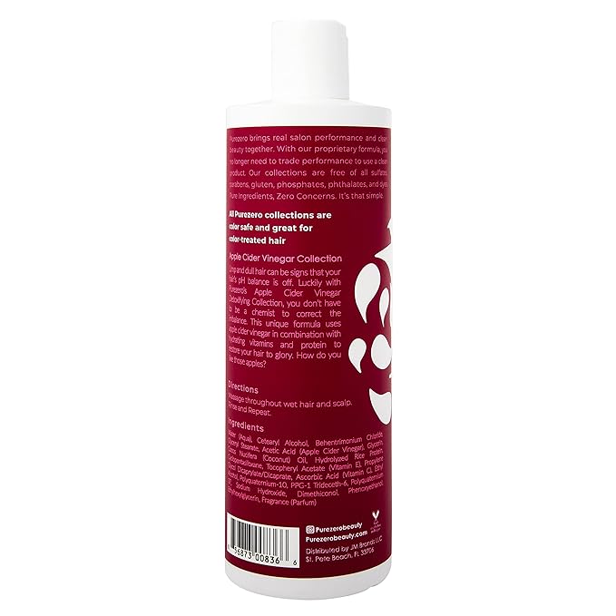 Purezero Apple Cider Vinegar Shampoo & Conditioner Set - Detox Scalp & Hair - pH balanced -Increase Hydration - Zero Sulfates, Parabens, Dyes - 100% Vegan & Cruelty Free - Great For Color Treated Hair