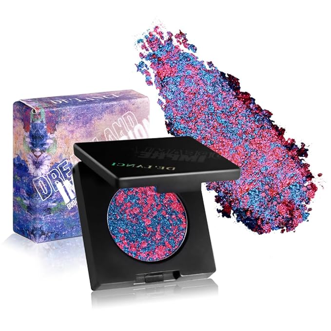 DE'LANCI Purple Blue Duochrome Pressed Eyeshadow, Highly Pigmented Multichrome Shimmer Eyeshadow, Holographic Vibrant Glitter Eye Shadow, Long-Lasting Impression Eye Shadow, Talc & Cruelty Free, 01