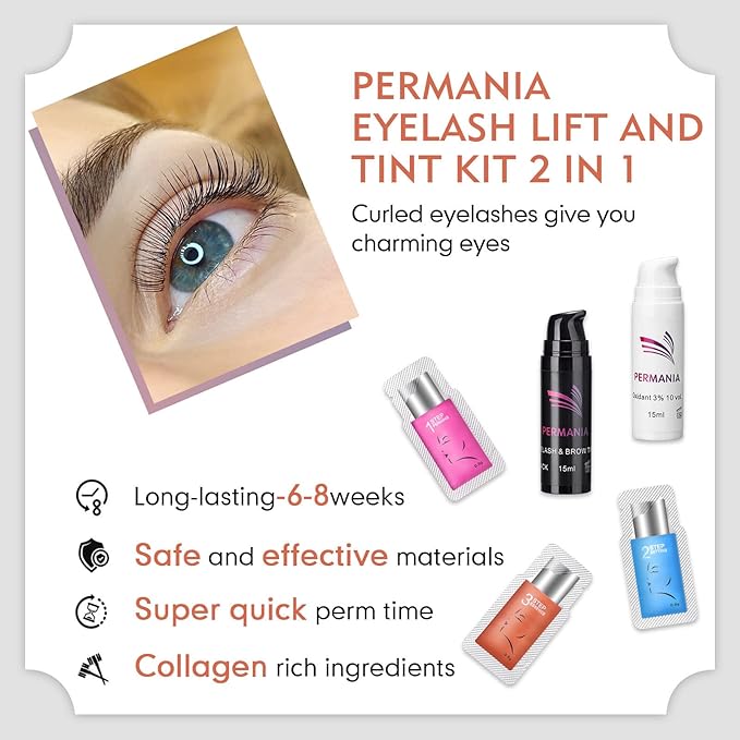 PERMANIA Lash Lift with Black Color Kit, Quick Eyelash & Brow Lamination 15 Mins Coloring Natural Black Result in Lash Enhancers & Primers