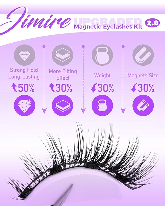 Cat Eye Magnetic Eyelashes Natural Look Wispy Magentic Lashes Reusable Magnetic Eyelashes with Applicator No Glue Needed Press on Magnetic Lashes by JIMIRE Quick to Wear by JIMIRE